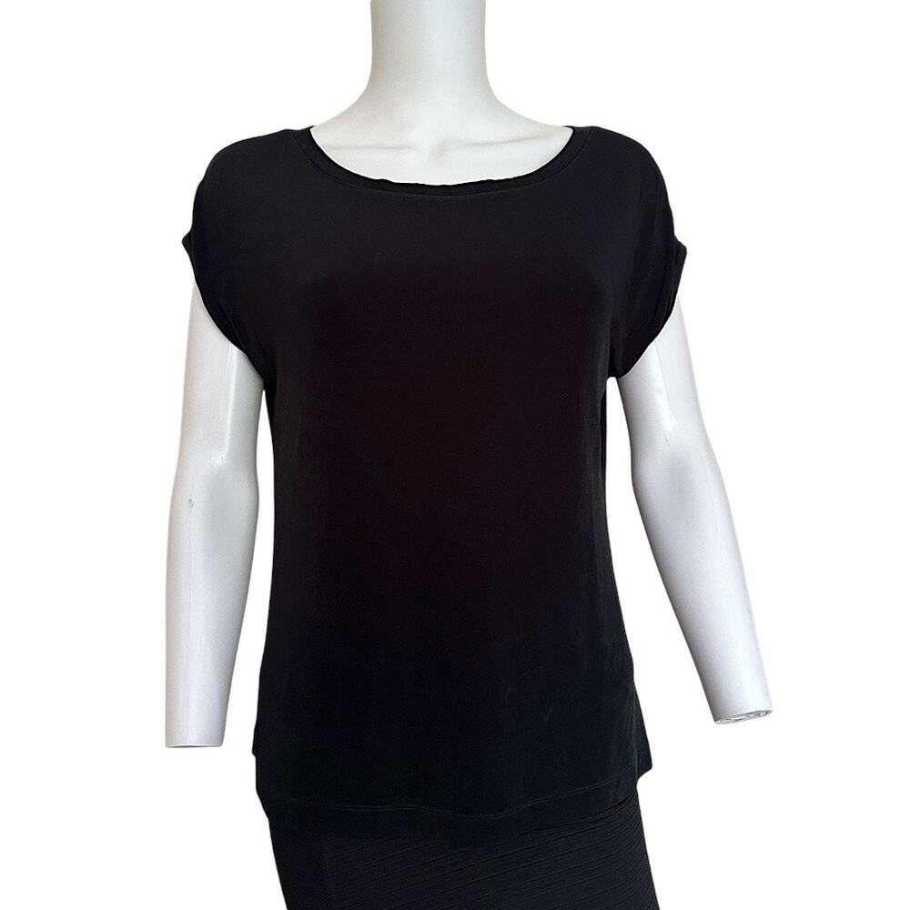 Chico's Travelers Black Scoop Neck short Cap Sleeve Top 2 (L/12) slinky knit
